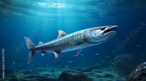 A shining and swift barracuda swimming through the water © Asep