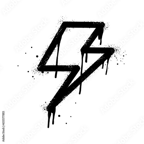 Spray painted graffiti Electric lightning flash, Lightning bolt in black over white. Drops of sprayed thunder bolt symbol. isolated on white background. vector illustration
