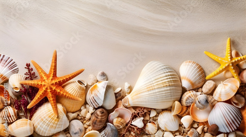Beautiful composition from seashells and starfish 
