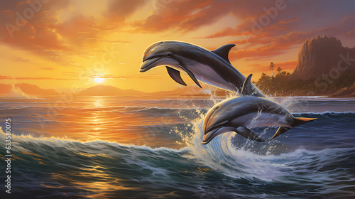 Foto dolphins playfully leaping above the water's surface