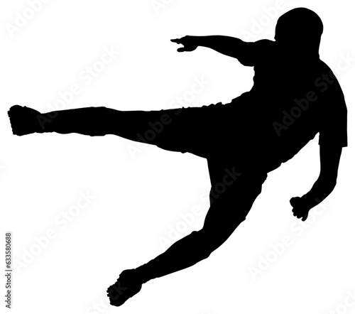 Digital png silhouette image of man kicking on transparent background