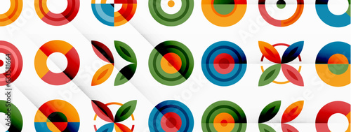 Colorful circles in a grid composition abstract background. Design for wallpaper, banner, background, landing page, wall art, invitation, prints, posters