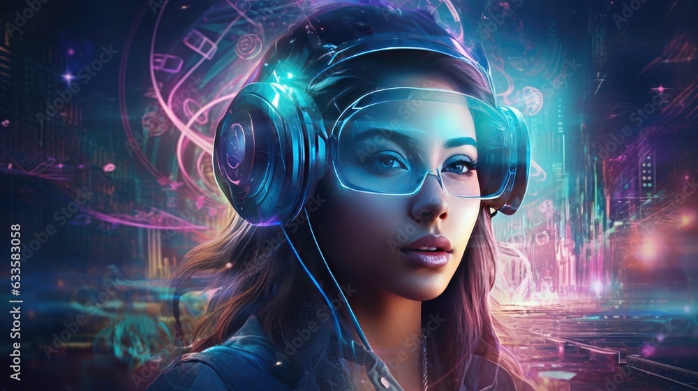 using virtual reality headset to travel to a fantasy world with vibrant colors and images using virtual reality headset to travel to a fantasy world with vibrant colors and images