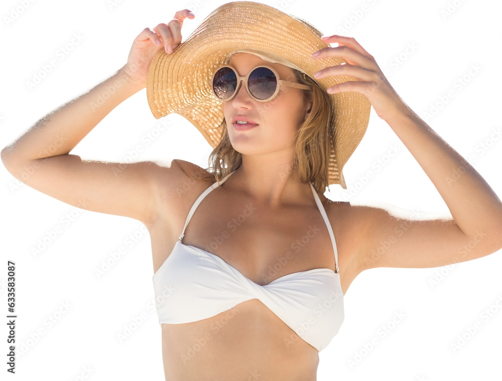 Digital png photo of caucasian woman with sunhat on transparent background Digital png photo of caucasian woman with sunhat on transparent background