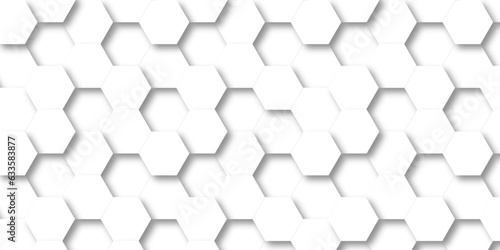Background with white lines 3d Hexagonal structure futuristic white background and Embossed Hexagon , honeycomb white Background ,light and shadow ,Vector. 
