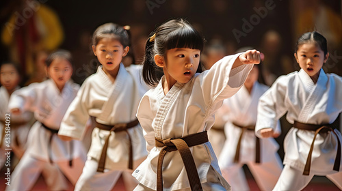 Canvas Print Asian kids karate martial arts. Taekwondo. Generative Ai