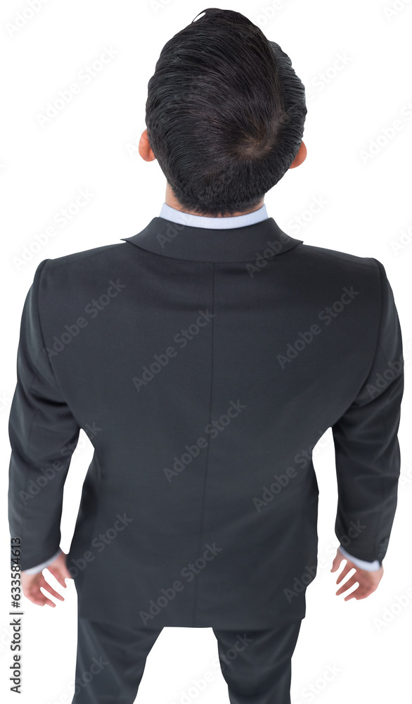 Digital png photo of caucasian businessman standing backwards on transparent background Digital png photo of caucasian businessman standing backwards on transparent background