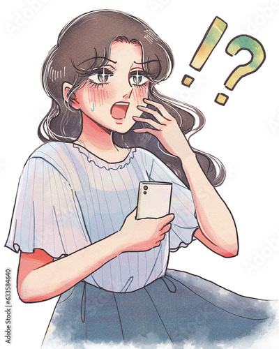 少女漫画風・スマホを持って野次馬するお姉さんのイラスト