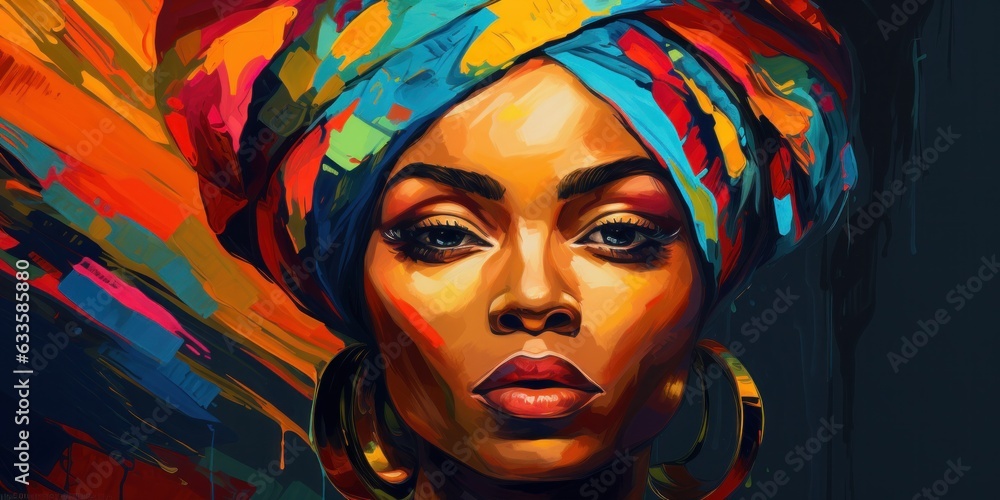 Φωτογραφία illustration of beautiful  black woman in a turban, generative AI