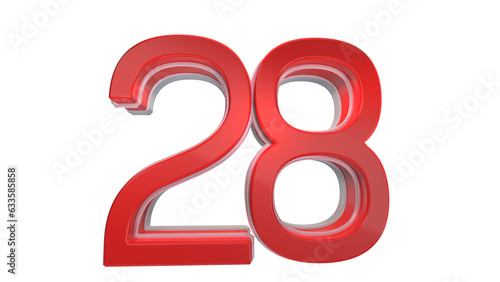 Elegant red glossy 3d number 28