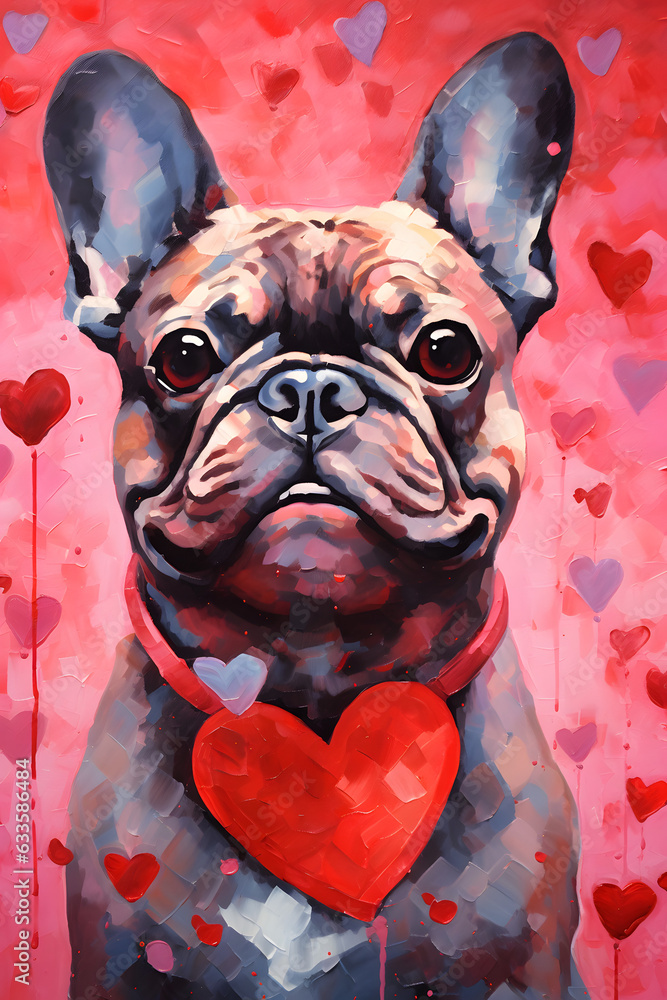 French Bulldog with hearts