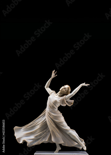 Timeless beauty of dance immortalized in a finely crafted porcelain statue with contrasting background. Marble statue of a ballerina