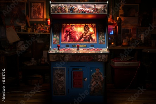 Vintage Arcade Cabinet Featuring A Classic Arcade Game Machine, Generative AI