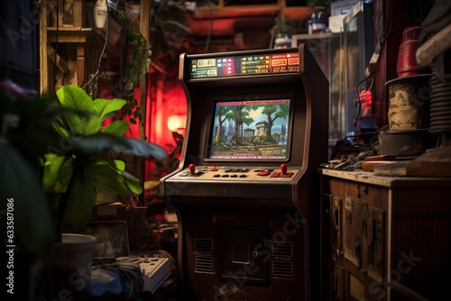 Vintage Arcade Cabinet Featuring A Classic Arcade Game Machine, Generative AI
