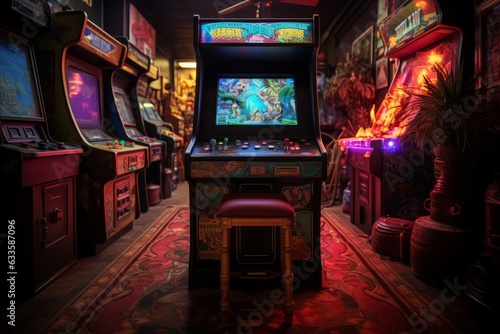 Vintage Arcade Cabinet Showcasing The Classic Arcade Game, Generative AI 