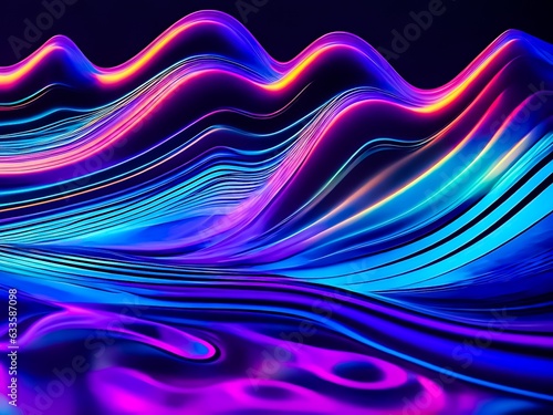 Neon fluid waves, abstract illustration. Generative AI