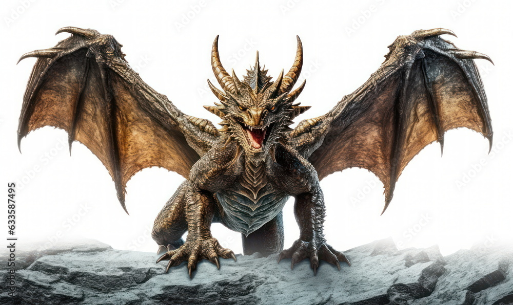 Obraz premium Dragon with white background. realistic illustration. AI generative