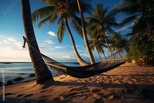 Hammock Strung Between Two Palm Trees  Generative AI