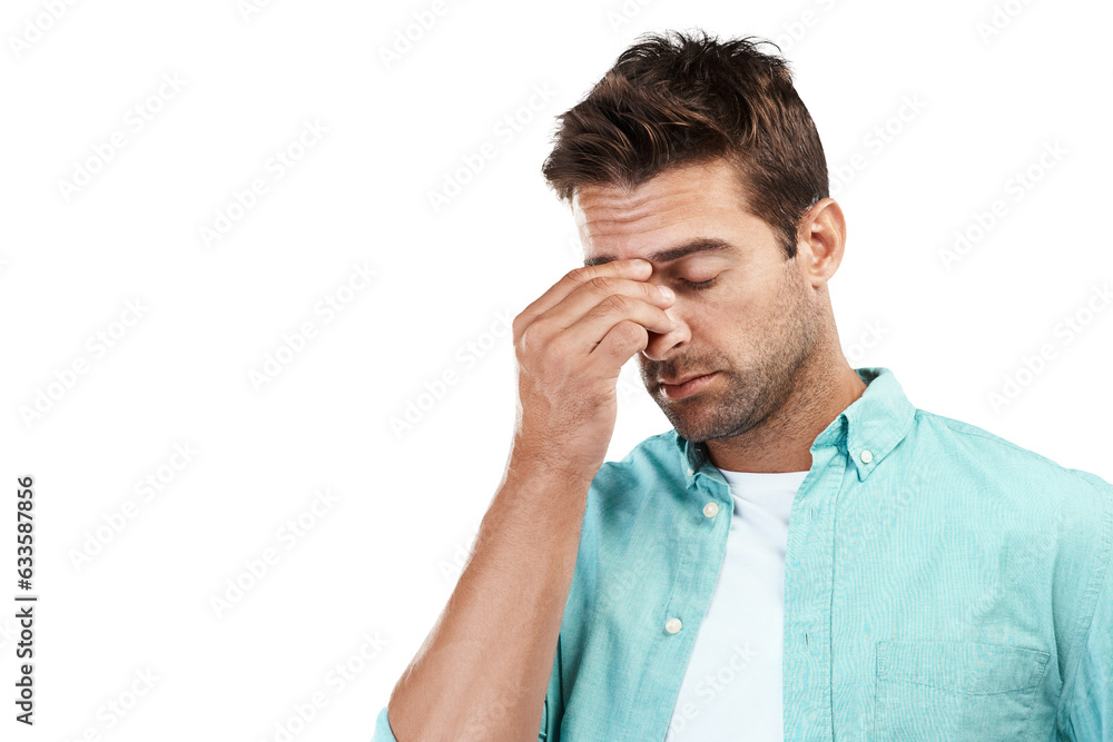 Face, fatigue or man with headache stress, brain fog or burnout isolated on transparent png background. Exhausted, tired or sick person frustrated or worried by head pain, anxiety or migraine crisis Face, fatigue or man with headache stress, brain fog or burnout isolated on transparent png background. Exhausted, tired or sick person frustrated or worried by head pain, anxiety or migraine crisis