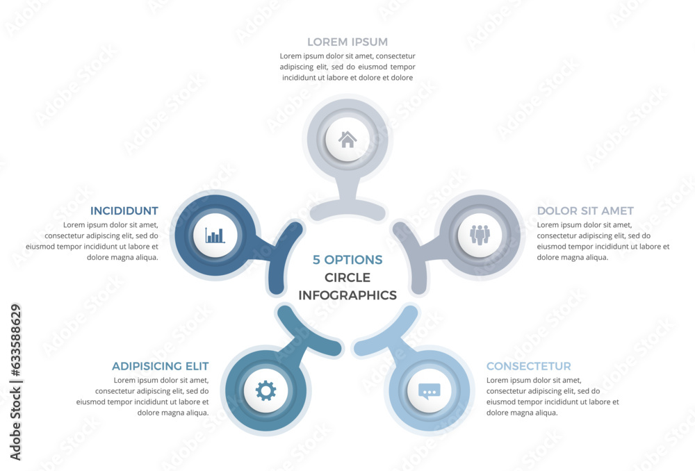Naklejka premium Circle diagram with five steps or options, infographic template, vector eps10 illustration