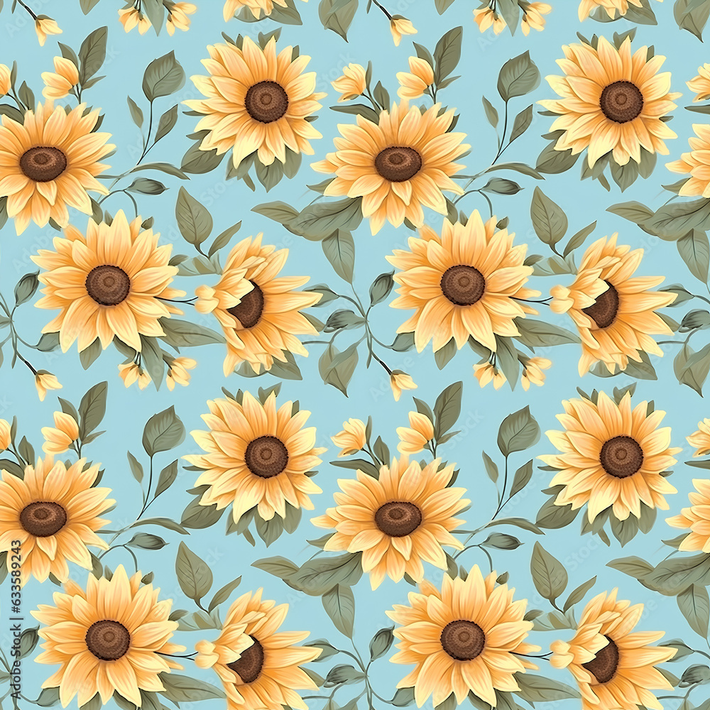 seamless pattern with yellow flowers generative AI seamless pattern with yellow flowers generative AI