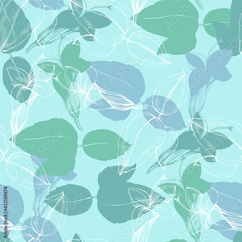 Seamless pattern of mint leaves. Hand drawing. Good for textile printing and adult coloring books.