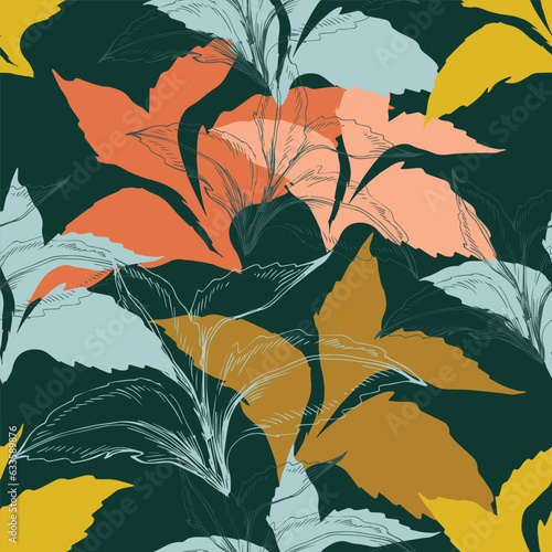 Seamless pattern of mint leaves. Hand drawing. Good for textile printing and adult coloring books.