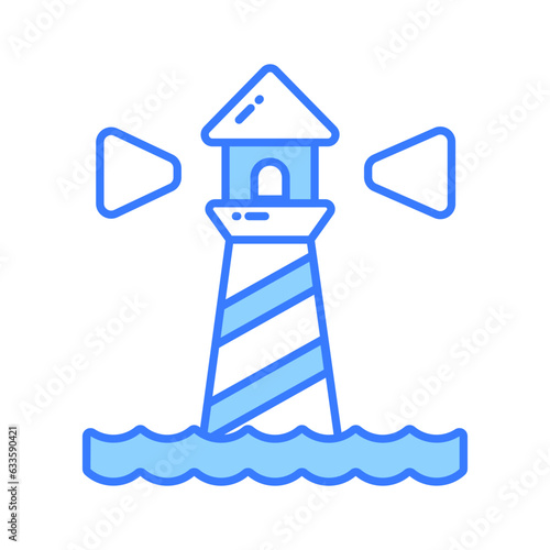 A tower containing a beacon light to warn or guide ships at sea, well designed icon of lighthouse