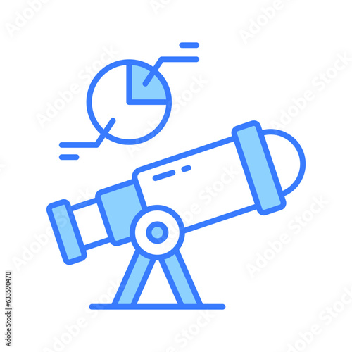Telescope with pie diagram showing predictive analysis concept vector
