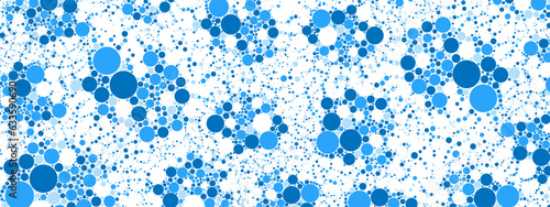 Vector blue background frame. Random ornament of balls, spheres, dots. The texture of a circular path. Poster for technology, presentations, business, medicine, computer screensavers.