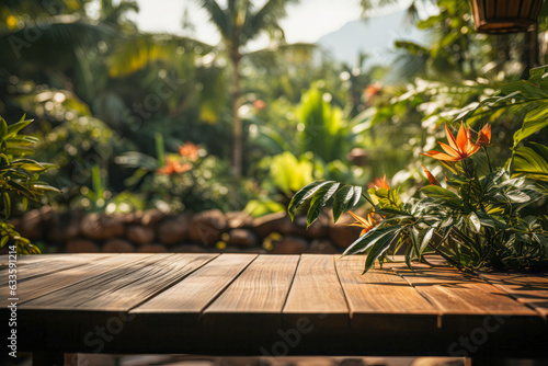 Wooden Deck with Potted Plants and Stream View