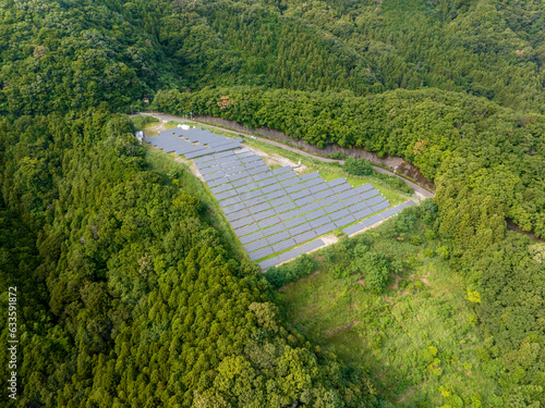 山の中に設置された太陽光パネル