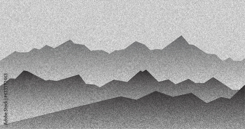 Dotted noise mountain grain pattern. Dotwork, grunge texture landscape and terrain. Stippled gradient mountains. Grainy hill in dotwork style. Noisy stochastic background Pointillism textured drawing