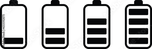 Battery icon set vector . Charge level indicator from low to full charging