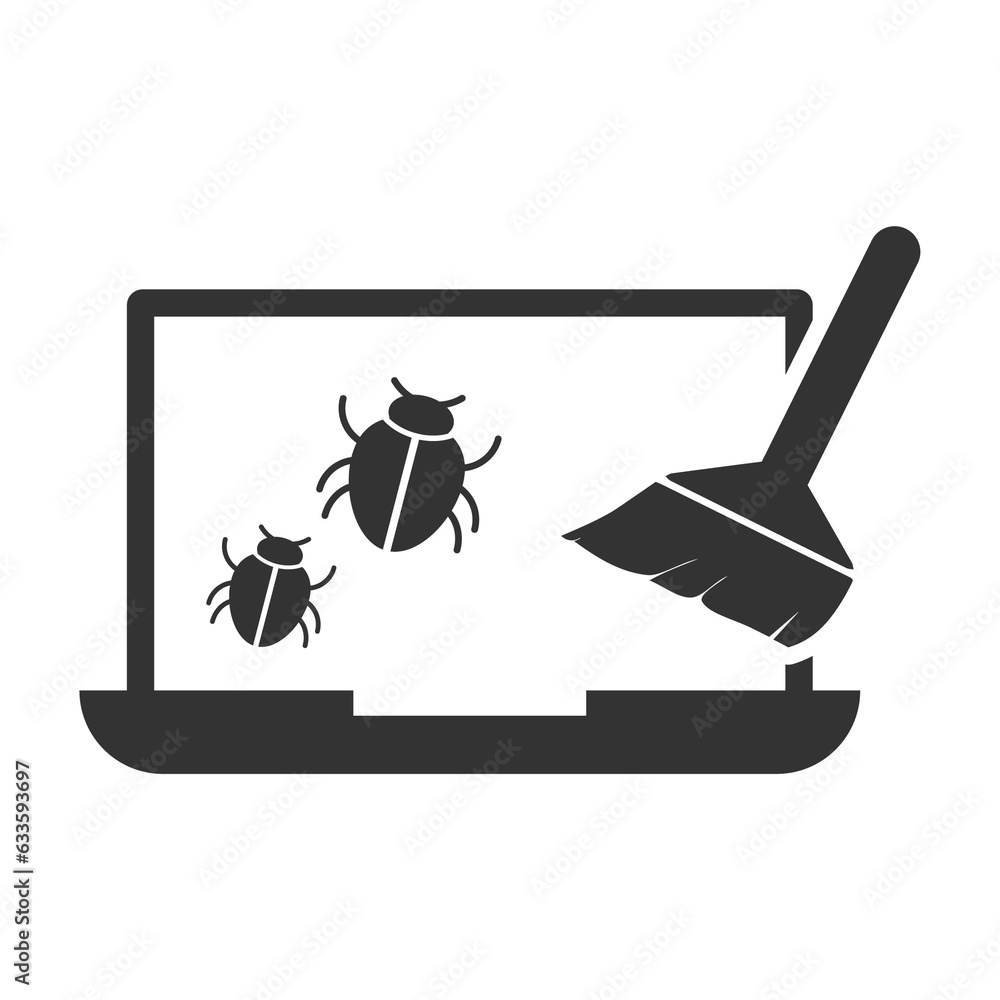Virus Cleaner Icon Vector illustration of laptop cleaner viruses icon in dark color and ...