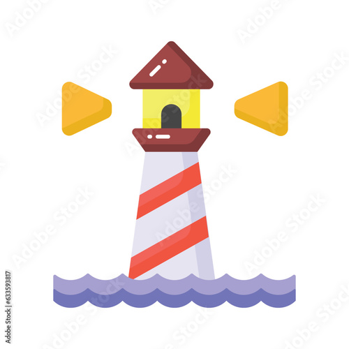 A tower containing a beacon light to warn or guide ships at sea, well designed icon of lighthouse