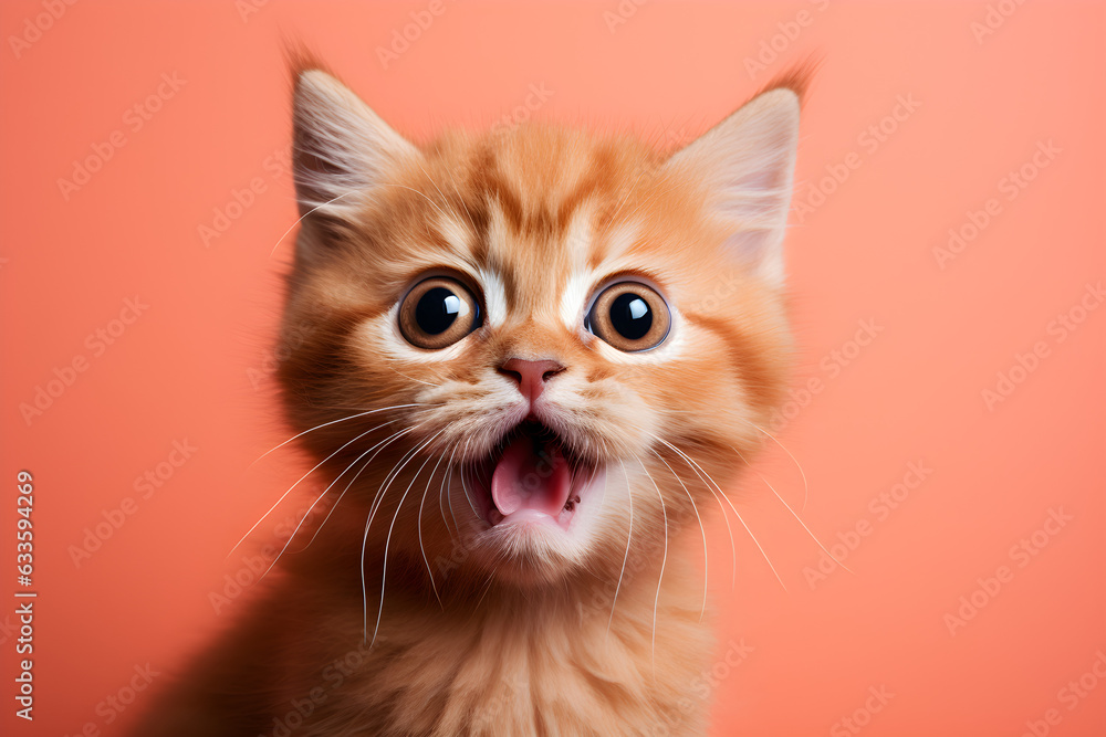 funny portrait of kitten with mouth open