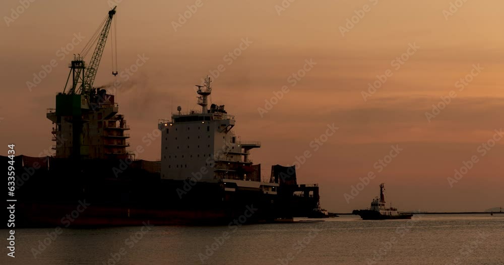 Industry landscape on sunset Engineering shipping crane depot at logistic export terminal control. Silhouette Warehouse freight background container yard loading quayside harbor port with copyspace Industry landscape on sunset Engineering shipping crane depot at logistic export terminal control. Silhouette Warehouse freight background container yard loading quayside harbor port with copyspace
