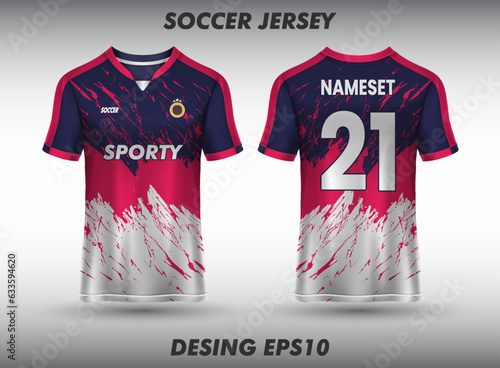 T-shirt sport design template for soccer jersey, football kit and tank top for basketball jersey. Sport uniform in front and back view. Mock up for sport club.