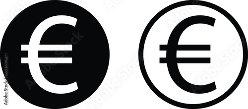 Euro symbol . Euro icon circle set in two styles . Euro currency icon vector