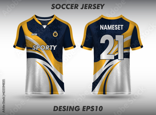 T-shirt sport design template for soccer jersey, football kit and tank top for basketball jersey. Sport uniform in front and back view. Mock up for sport club.