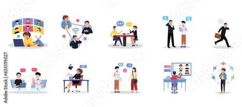 Vector colorful illustration of communication via the Internet, social networking, chat, video, news, messages, web site, search friends, mobile web graphics vector
