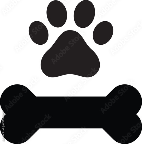 Paw print pet icon and dog bone icon isolated on white background . Vector illustration