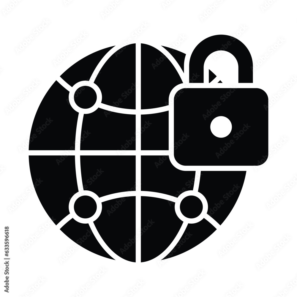 padlock with network globe denoting vector of global network security padlock with network globe denoting vector of global network security