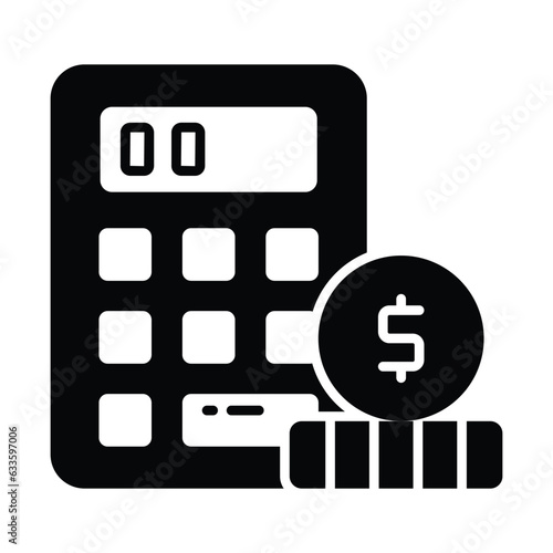Calculator with coins denoting accounting concept vector, money calculation icon