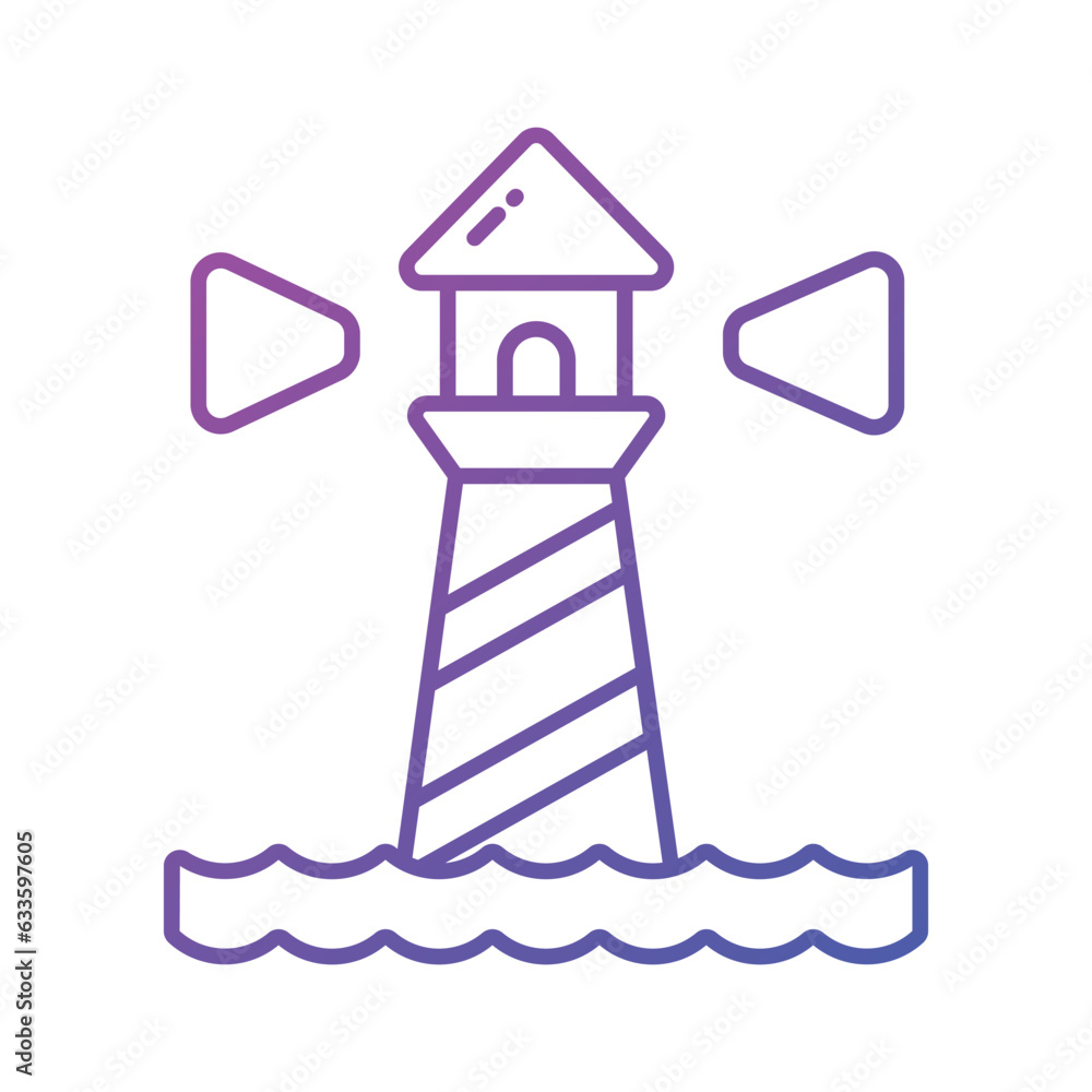 A tower containing a beacon light to warn or guide ships at sea, well designed icon of lighthouse A tower containing a beacon light to warn or guide ships at sea, well designed icon of lighthouse