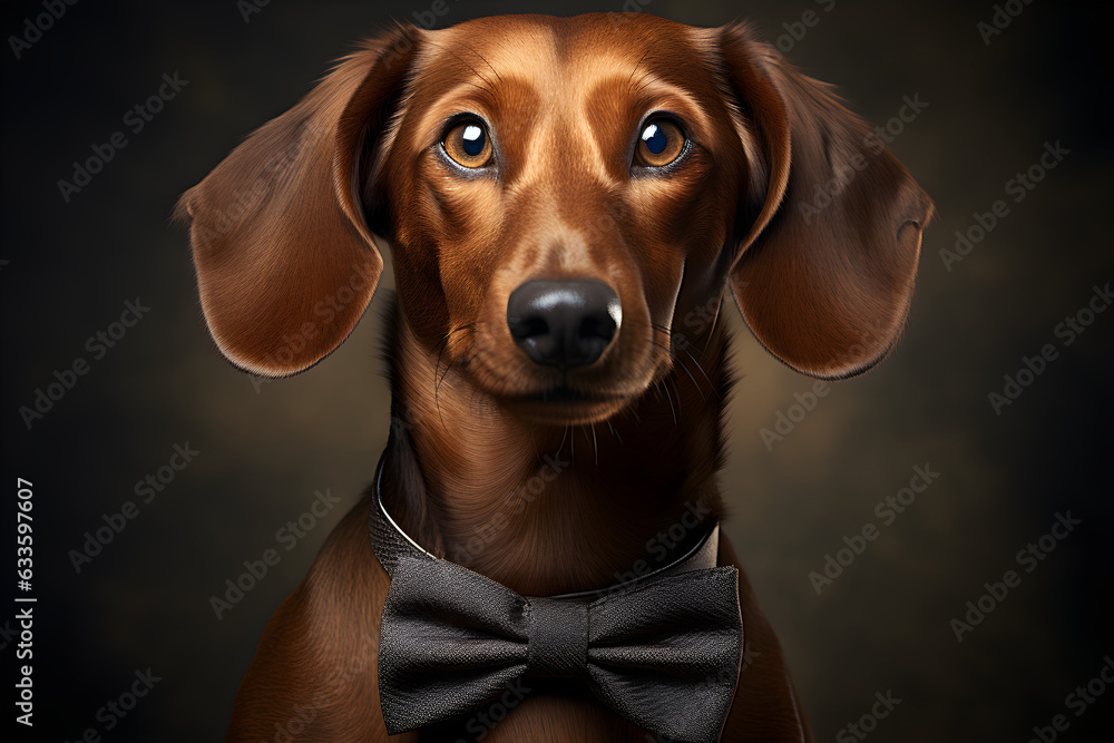 funny portrait of dachshund wearing bowtie