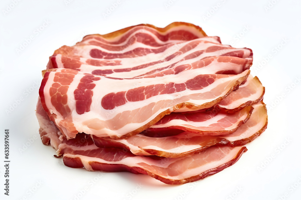 Cooked ham slices, isolated on a white background. Cooked ham slices, isolated on a white background.