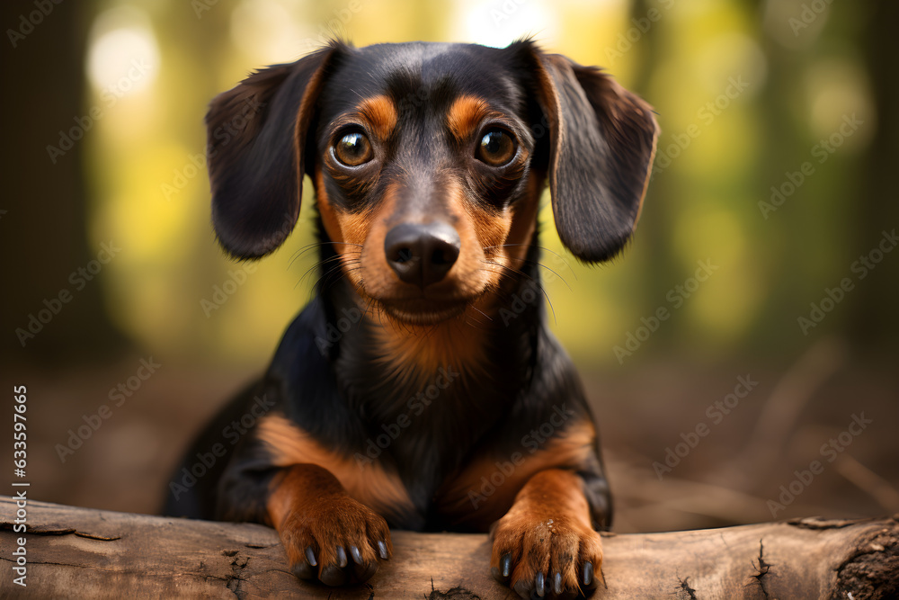 portrait of dachshund in the forest