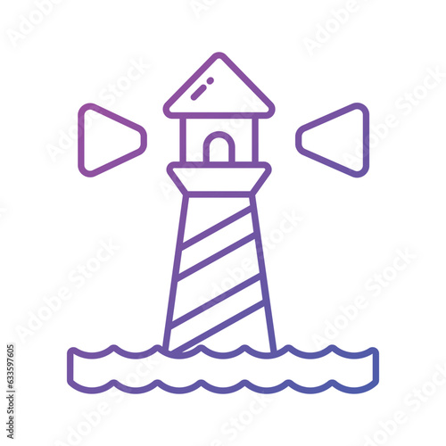 A tower containing a beacon light to warn or guide ships at sea, well designed icon of lighthouse